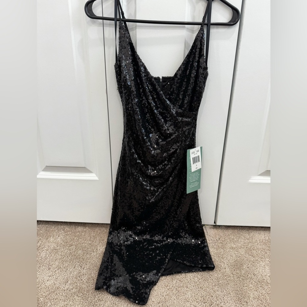 B. Smart Black Asymmetrical Sequin Dress